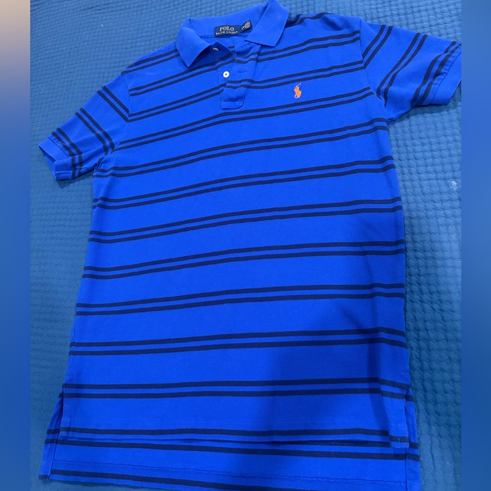 Men’s Ralph Lauren Blue and Black Polo Shirt Size M Preowned Good Condition